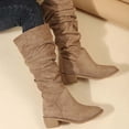 thumbnail image 5 of EGNMCR Knee High Boots Women's Fall Winter Flock Solid Color Long Boots Middle Heels Boots Pointed-Toe Knee High Boot, 5 of 5