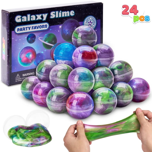 Joyfy 24 Pcs Mini Slime Cadeaux de Fête Multicolores Galaxie Balles Slime Pâte pour Enfants, Jouets Sacs Trésor Anti-Stress pour Salle de Classe, Petits Cadeaux d'Oeufs de Pâques, Fournitures pour Fête d'Anniversaire