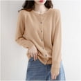 thumbnail image 5 of Womens Lightweight Knit Cardigan Long Sleeve Button Down Cardigans Sweater Fall Soft Crew Neck Shrugs Tops Khaki, 2XL, 5 of 5