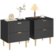 HOMCOM Nightstand Set of 2, Bedside Table, Side Table with 2 Drawers, Black