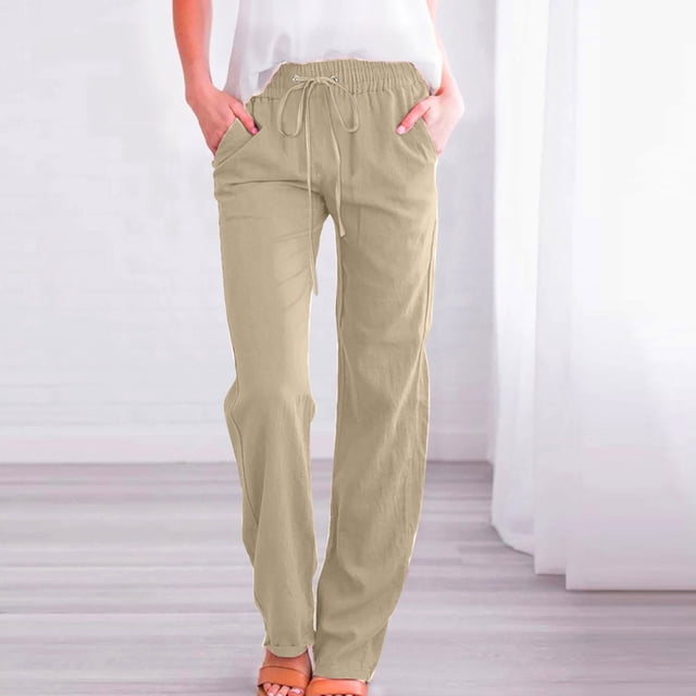 BVOFAR Womens Casual Cotton Linen Pants Lightweight Summer Trousers Drawstring Elastic Waist Pant Solid Color Loose Pants with Pockets