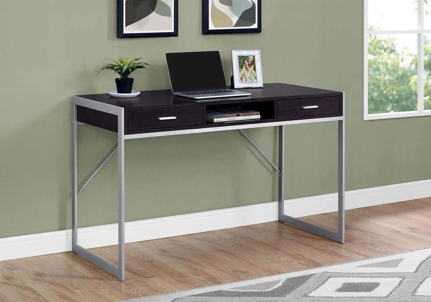 Monarch Specialties Computer Desk, Home Office, Laptop, Storage Drawers, 48"l, Work, Metal, Laminate, Brown, Grey, Contemporary, Modern