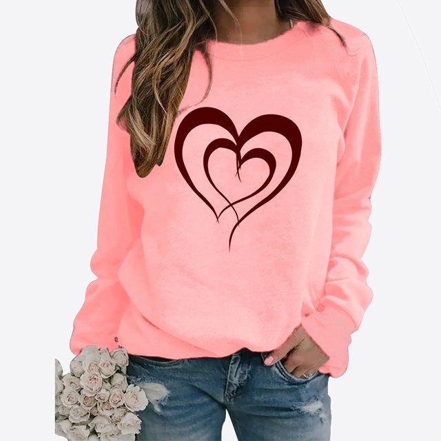 BVOFAR T-Shirts à Manches Longues pour Femmes, Décontractés, Mignons, avec Motif Cœur, Col Rond, Tendance, 2025