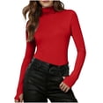 thumbnail image 2 of Ounisa Womens Turtleneck Long Sleeve Tops Fall Slim Fitted Shirts Ribbed Thermal Underwear Tops, 2 of 8