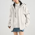 thumbnail image 1 of Women's Fashion Solid Color Long Sleeve Waterproof Rain Jacket with Zipper Pockets, Windbreaker Coat for Outdoor Use, Hooded Design for All-Weather Protection, 1 of 7