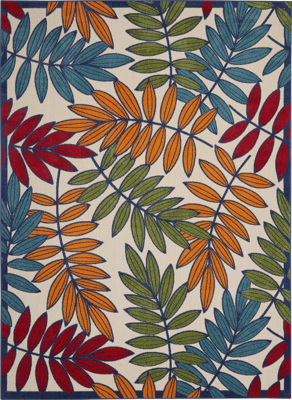 homeroots outdoor 384946 7’x 10’ Multicolored Leaves Indoor Outdoor Area Rug