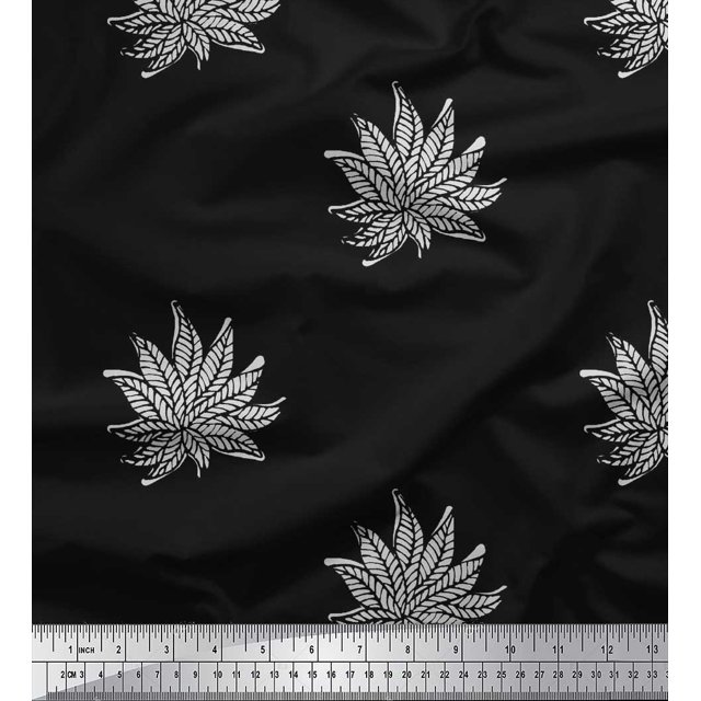 Soimoi Georgette Viscose Fabric Leaves Block Printed Craft Fabric by The Yard 42 Inch Wide