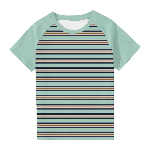 Économies d'Été! SROBPTY T-Shirts à Manches Courtes pour Tout-Petits, Garçons Tout-Petits Mode Col Rond à Rayures Imprimé Manches Courtes Vert Menthe, 3 Ans