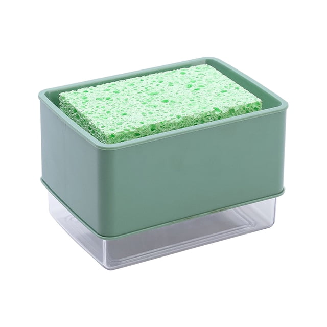 Kitchen Soap Dispenser with Sponge Holder and Drain Pan – 350 mL Automatic Liquid Dispenser for Sink, ABS Material, Transparent Container