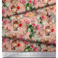 thumbnail image 3 of Soimoi Orange Satin Silk Fabric Cat,Insect & Rose Buds Flower Fabric Prints by Yard 42 Inch Wide, 3 of 3