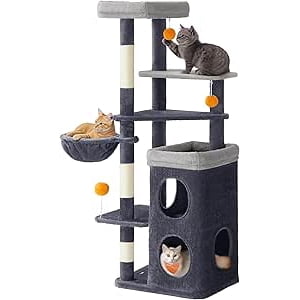 Feandrea Tour d'arbre de chat, Condo de chat à niveaux multiples avec 2 Les grottes, 3 Postes de fouille, 3 Perches, Gris foncé