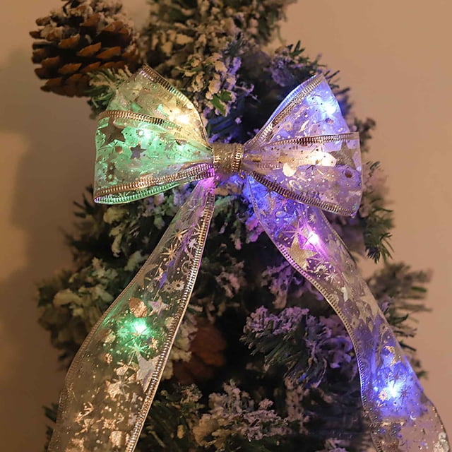 Christmas Decoration LED Ribbon Lights Christmas Tree Ornaments DIY Lace Bow String Lights Decoration