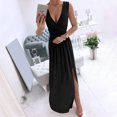 thumbnail image 1 of Gspmoly Robes pour Femmes, Mode Féminine Décontractée Angleterre Ample Sans Manches Uni Col en V Robe Longueur au Sol Robes Formelles pour Femmes jusqu'à 65 % de Rabais, 1 of 6