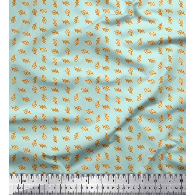 Soimoi Polyester Crepe Fabric French Horn Musical Instrument Print Fabric by Yard 42 Inch Wide