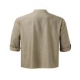 thumbnail image 3 of Men‘s Henley Shirt  Solid Color Long Sleeve Stand Collar Button-Down Loose Simple Linen Beach Tops, 3 of 4