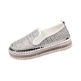 thumbnail image 1 of Silver Flats Shoes For Ladies Solid Rhinestone Round Toe Slip On Shallow Thick Sole Loafers Comfortable For Everyday Style And Easy Slip On Design Size 40, 1 of 9