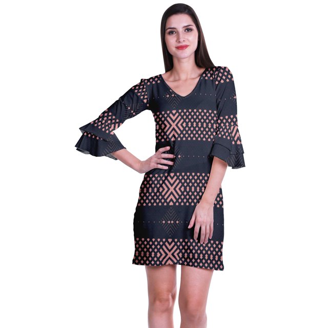 Moomaya Robe Courte Imprimée pour Femmes, Manches Évasées, Coupe Droite, Robes pour Femmes, Vêtements d'Été Décontractés