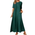 thumbnail image 1 of AherBiu Robe pour Femmes Décontractée à Col Rond, Robe Maxi Fluide à Manches Courtes, Robe Longue Ample avec Poches, 1 of 6