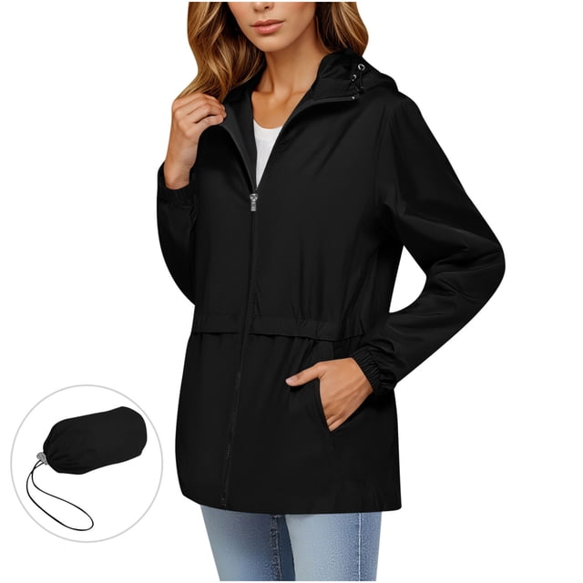 Women's Rain Jacket 2025 - Waterproof Lightweight Hooded Windbreaker Packable with Pockets