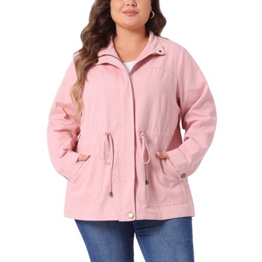 Agnes Orinda Women's Plus Size Jackets Long Sleeve Drawstring Waist Anorak Coats with Pockets 2X Pink