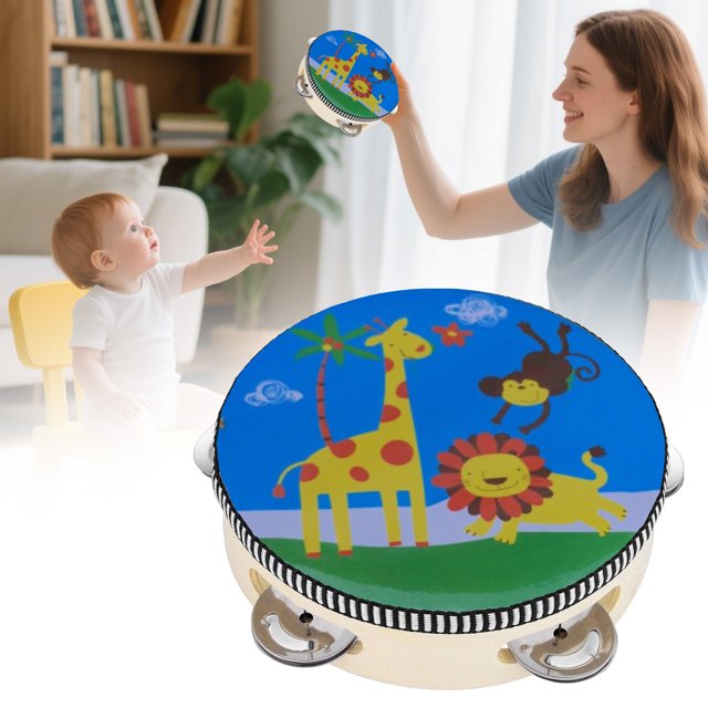 WHEANG Tambourin pour Bois à Main, Tambourin Musical, Instrument de Percussion