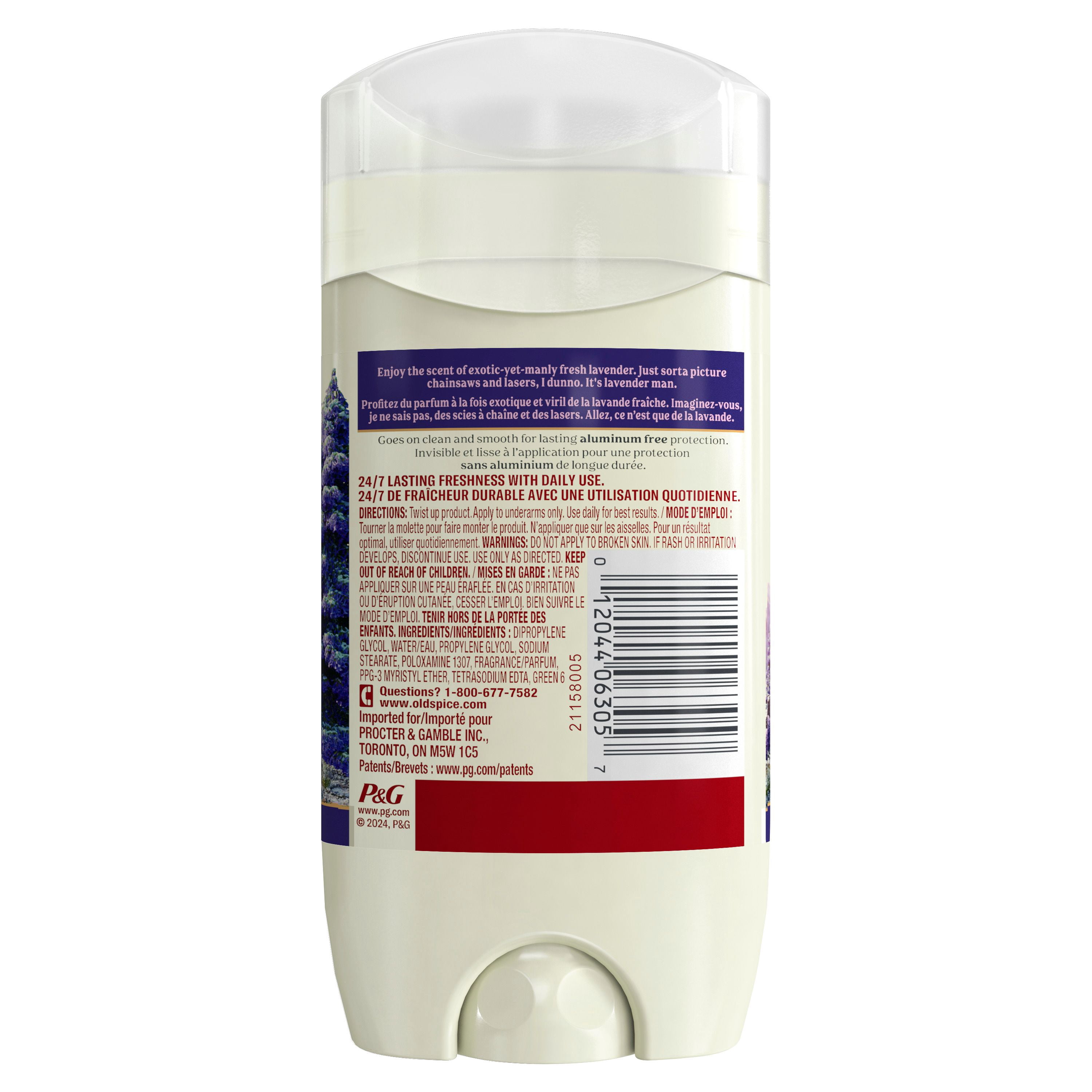 Désodorisant Old Spice pour hommes au parfum Wilderness, fraîcheur longue durée 24 heures sur 24, 7 jours sur 7, sans aluminium