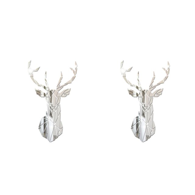 Decodeary Personalized Home Style With 3D Mirror Deer Wall Stickers Acrylic 3D Deer Head Mirror Wall Sticker Multifunctional silver XL 2Set