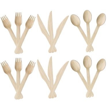 JUNWELL wood spoon 18Pcs Wooden Disposable Cutlery Set Spoons Knives Forks Party Utensil Supplies