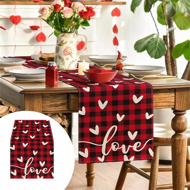 Boovnll Valentines Day Table Runner, 13x71" Valentine's Day Printing Table Runner, Valentines Table Runner for Holiday Kitchen Dining Table, Party Decor, Valentines Day Decorations
