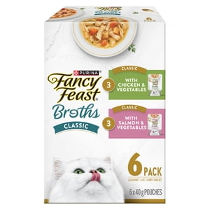 Purina Fancy Feast Broths Poulet classique & Collecte de saumons 6C Boîte de variétés, Cat Treats, 40g x 6