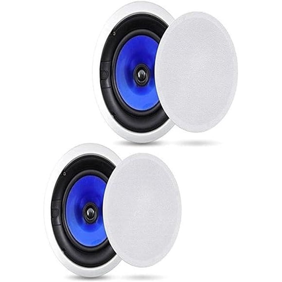 Système de Haut-Parleurs Encastrés 2 Voies au Mur et au Plafond - Double Paire de Haut-Parleurs Hi-Fi de 6,5 Po 250 W pour Plafond Mural Affleurant avec Tweeter à Dôme en Soie de 1 Po - Divertissement de Cinéma Maison - Pyle PIC6E, Blanc/bleu, 6,5 Po