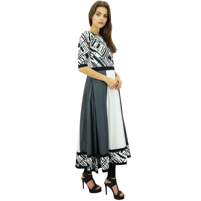 Phagun Kurta Ethnique en Coton Imprimé de Designer Gris Anarkali Tunique Kurti Robe-8