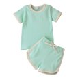 thumbnail image 1 of SUNSIOM Ensemble 2 Pcs pour Filles Manches Courtes Hauts à Blocs de Couleur + Shorts, 1 of 10
