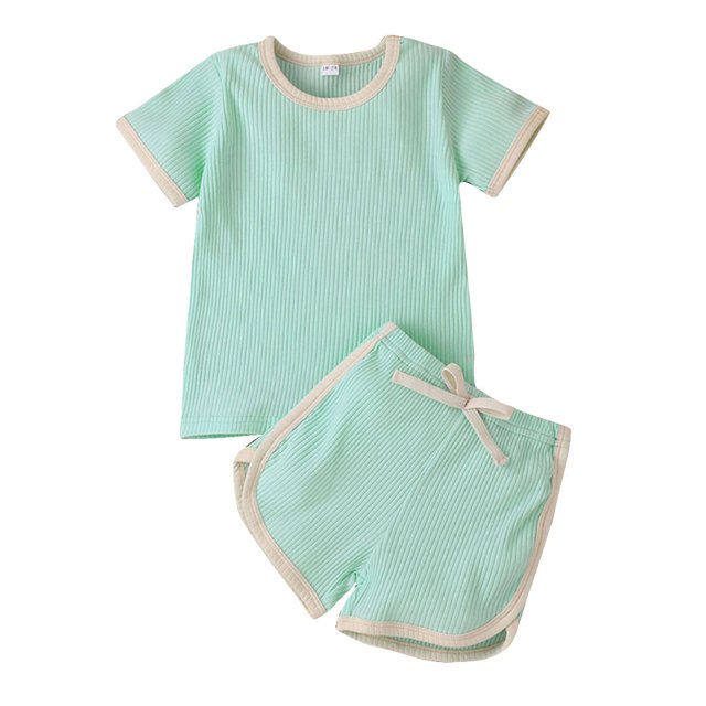 SUNSIOM Ensemble 2 Pcs pour Filles Manches Courtes Hauts à Blocs de Couleur + Shorts