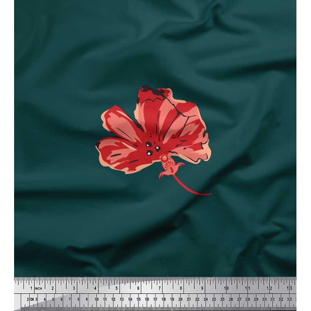 Soimoi Cotton Poplin Fabric Artistic Flower Print Sewing Fabric Yard 56 Inch Wide