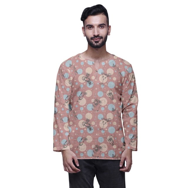 Atasi Printed Keyhole Nack Short Kurta Men ShirtWith Long Sleeves For Men