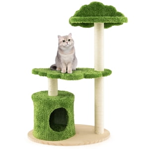 Gymax 38'' Mignon Cat Tree Cat Condo Meubles avec des poteaux de craquage de sisal entièrement enveloppés