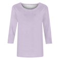 thumbnail image 5 of Timegard Hauts pour Femmes Été Col Rond Manches 3/4 Confortable Couleur Unie T-Shirts Basiques Décontractés Amples Hauts Blouses, 5 of 5