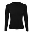 thumbnail image 4 of T-shirt Côtelé à Manches Longues Extensible à Col Ras du Cou pour Femmes Ajusté Décontracté Basique, 4 of 4