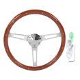 thumbnail image 2 of Classic Car Steering Wheel, 380mm 15in Classic Steering Wheel Assembly Walnut Grip 3 Spoke Riveted 6 Hole Universal, 2 of 7