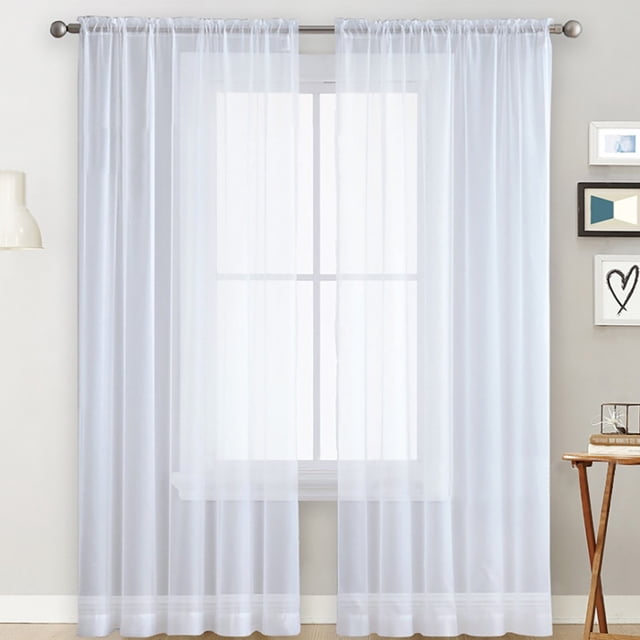 MAWCLOS Rideau de Fenêtre 2 Panneaux Rideaux Transparent Long Voile Transparent Poche pour Tringle Uni Blanc Traitements Basique Plusieurs Tailles Blanc 2 Pcs-L : 20 Pouces x H : 98 Pouces