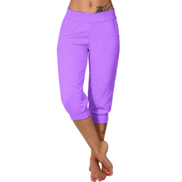 Timegard Pantalon Capri de Survêtement pour Femmes, Bas Resserré, Couleur Unie, Joggers Raccourcis, Pantalon d'Entraînement avec Poches
