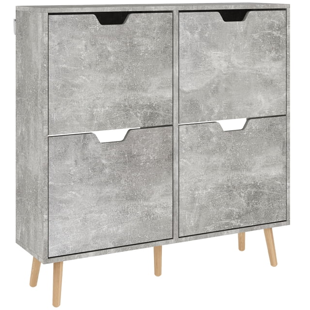 HOMCOM Armoire à Chaussures avec 4 Tiroirs Basculants et Tablettes Ajustables, Gris
