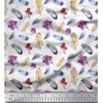 thumbnail image 1 of Soimoi White Rayon Fabric Feather & Floral Print Fabric by Yard 56 Inch Wide, 1 of 1
