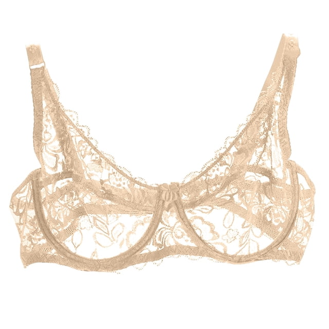 WMTBSRSW Women's Floral Lace Bra Full Coverage See Through Bralettes Demi Sheer Mesh Balconette Bralette Unlined Underwire Embroidered Mesh Soft Bralettes