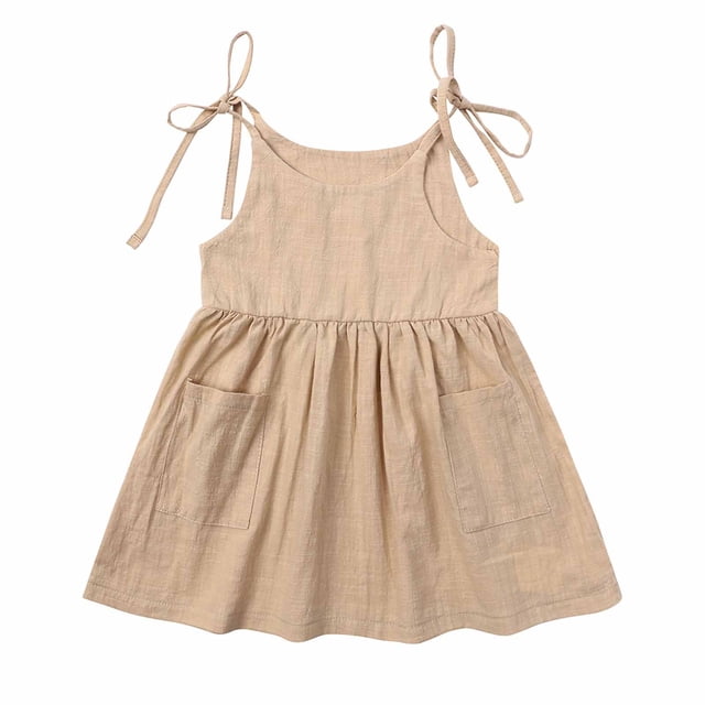 Mefallenssiah Robe à Bretelles en Coton et Lin pour Bébé Fille Été Couleur Unie
