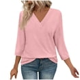 thumbnail image 1 of Plebaso Chemises à Manches 3/4 pour Femmes, Col en V, Tuniques Décontractées, Hauts Unis, Blouses Amples pour Dames, 1 of 7