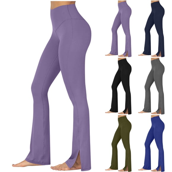 QATAINLAV Flare Leggings for Women Casual Split Hem Workout Legging Pants Casual High Waisted Bootcut Flared Yoga Pants with Tummy Control Blue S Lightning Prime Sales