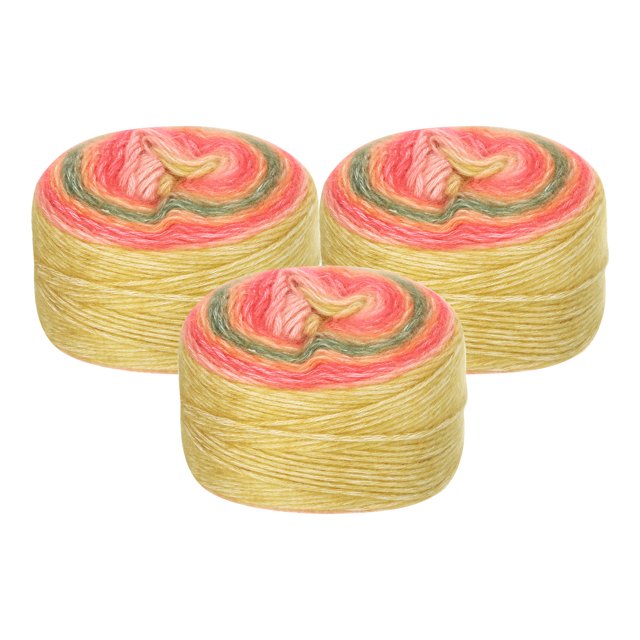 Unique Bargains 3Pack 100g Gradient Cake Cotton Yarns Soft Rainbow Yarn Mixed Red (300g)