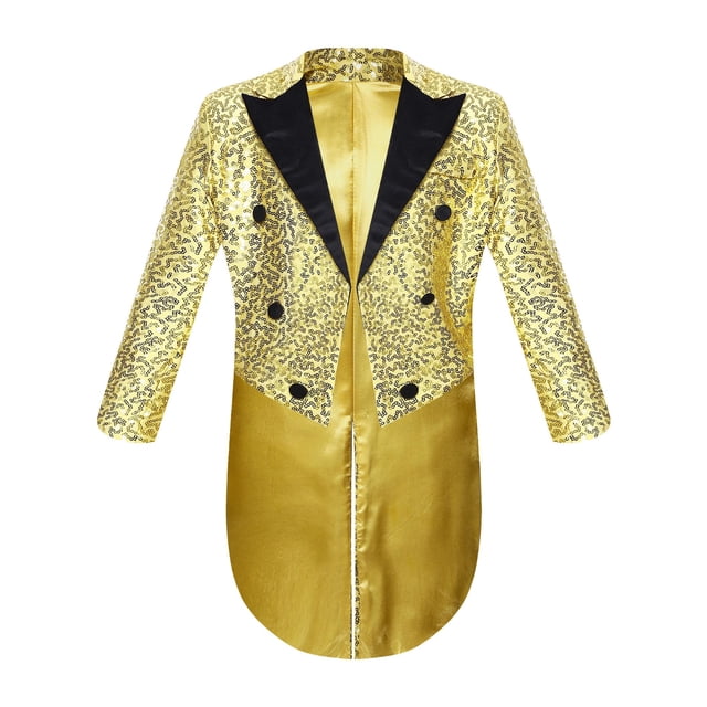 Venjoe Veste de Smoking pour Garçon, Blazer à Paillettes, Queue-de-Pie, Habit Queue d'Hirondelle, Souper, Fête, Manteau Habillé Formel, Or 14